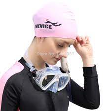 Thenice Women Scuba Snorkeling Helmets Pure Silicone Hat Swimming Cap Color Blue Swim Caps Cap Bathing Cap