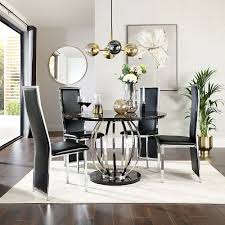 4 seat kitchen dining set grey glass round table chairs seat modern furniture. Savoy Round Black Marble And Chrome Dining Table With 4 Celeste Black Leather Chairs Furniture And Choice