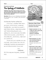 The Apology Of Goldilocks Possessives Plurals Printable Texts Skills Sheets