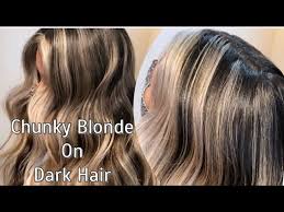 She loves her dark hair but still wants to sport a few highlights to break up the dark. Chunky Blonde On Dark Hair Lifting Level 2 10 With Blonde Solutions 2000s Chunky Highlights Youtube
