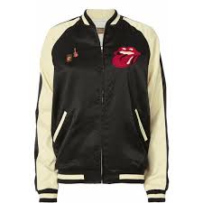 Black And White Satin Bomber Jacket Rolling Stones Satin Bomber Jacket 595 Liked On Polyvore Featuring Outerwear Jackets Co Color Block Jacket Satin Bomber Jacket Embroidered Bomber Jacket