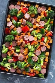 Roasted Sausage Veggies And Quinoa Meal Prep Recipe Yummly Recipe Healthy Recipes Workout Food Healthy Lunch