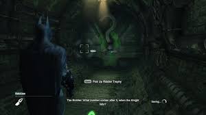 When you reach the bottom floor, head up the stairs to the left. I Absolutely Truly And Utterly Hate Those Damn Riddler Challenges From The Batman Arkham Games