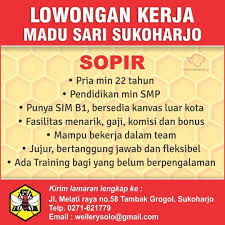 .tegal, lokersumbar, loker tribun jogja, iklan baris tribun jogja loker, lowongan kerja rs bali mandara, portal loker soloraya lowongan kerja terbaru kemendikbud. Lowongan Kerja Sopir Madu Sari Sukoharjo Info Loker Solo
