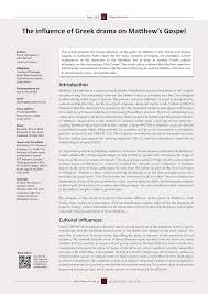 Pdf The Influence Of Greek Drama On Matthews Gospel