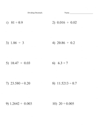 decimal dividing decimals by decimals worksheet