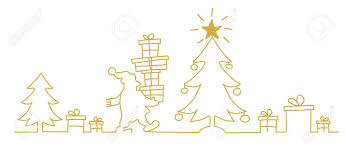 In this drawing tutorial we are going to learn how to draw santa claus step by step. Merry Christmas Santa Claus Near The Christmas Tree With Gift Continuous Line Drawing Vector Illustration Golden Color Royalty Free Cliparts Vectors And Stock Illustration Image 127731994