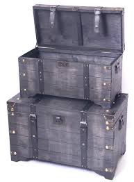 Wooden trunk coffee tables are a classic choice and can look very different depending on the wood species and finish you go for. Distressed Black Large Wooden Storage Trunk Coffee Table Set Of 2 Vintiquewise