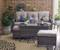 Wilson Fisher Oakmont Gray Cushioned Sofa Ottomans All Weather Wicker Set Big Lots Cushions On Sofa Ottoman Sofa Grey Cushions