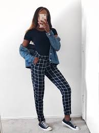 Black And White Checkered Pants Outfit Instagram Twodivine Black Forever 21 Short Sleeve Bodysuit Black And White Checkered Pan Women Pants Casual White Converse Outfits Black And White Converse
