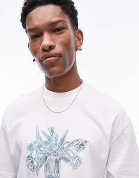 Topman premium oversized fit t-shirt with flowers in a jar embroidery in  white