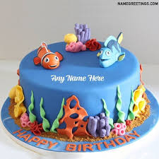 Happy Birthday Cartoon Cake Pictures With Name Write Name On The Finding Nemo Themed Happy Birthday Cake With Nemo And Dory Placed On Cake Wish Happ Cake Name Happy Birthday Cake Writing Dory Birthday Cake
