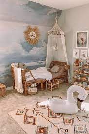 Watercolor Blue Grey Cloud Wallpaper Boho Kids Room Neutral Kids Room Baby Room Decor