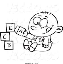 Whether it's for a new mom friend, to decorate the house for the homecoming of a new baby, or to get your children excited for a new addition to the family, print our free baby coloring pages. Vector Of A Happy Cartoon Baby Boy Playing With Alphabet Blocks Coloring Page Outline By Toonaday 43263
