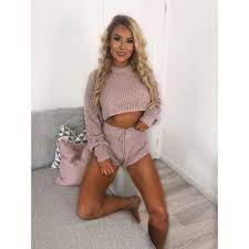Discover the latest anotah clothing trends for women, teens & kids; Women Knitted Longsleeve Crop Jumper Short Co Ord Loungewear Set