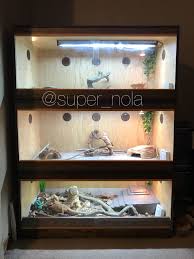 Diy Custom 3 Tier Wooden Enclosures For Bearded Dragons Including The Proper Uvb Tube Light In Addition Bearded Dragon Bearded Dragon Care Bearded Dragon Cage