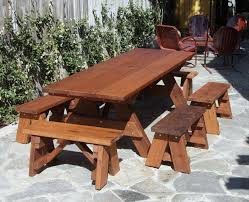 We finally got our back patio built and all that was serve guests outdoors with a folding table. Redwood Outdoor Picnic Bench Made With Extra Wide Boards