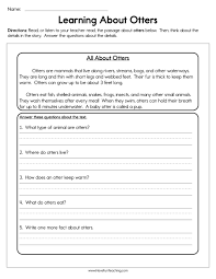 Learning About Otters Worksheet Reading Comprehension Strategies Reading Comprehension Skills Reading Comprehension Worksheets