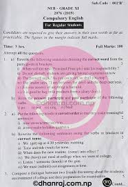 Solved Compulsory English Grade Xi 11 Question Paper 2076 2019 Subject Code 002 B Neb