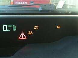 The oil change maint reqd light will illuminate on your toyota prius after 5,000 miles of traveling since the last time the light has been reset. Red Triangle Check Icon And Problem Followed By Red Car Icon On Screen Help Priuschat