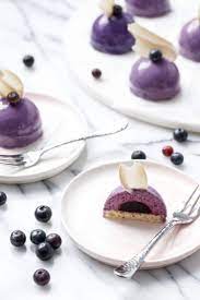 Mini Blueberry Mousse Cakes With Mirror Glaze Love And Olive Oil Recipe Desserts Fancy Desserts Recipes Mousse Cake Recipe
