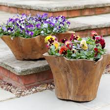 Growing vegetables, growing plants, garden crafts, garden projects, garden tools, garden trowel, outdoor projects, container. Wood Garden Planters Carved Hardwood Root Pots Motta Living
