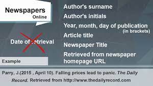 Publication year goes between parentheses, followed by a period. How To Reference A Newspaper Or Magazine Article In Apa Youtube