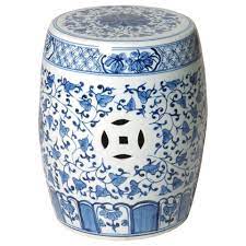 Emissary peony hibiscus blue and white handpainted round porcelain garden stool 4142bw the home depot. Chinese Peony Chinoiserie Garden Stool Blue White Scenario Home