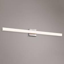 Recessed led trims are an ideal option for overhead illumination in showers and baths, while a flushmount is the perfect fit for almost any area of the bathroom where a little extra light is required. Sonneman Sq Bar 40 Wide Satin Nickel Led Bath Light 7y963 Www Lampsplus Com Led Vanity Lights Bathroom Lighting Led Bathroom Lights