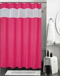 Hot Pink Shower Curtain With Sequined Sheer Window Top Pink Shower Curtains Hot Pink Bathrooms Curtains