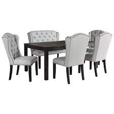 Dining chairs set of 2 velvet chairs for dining room fabric kitchen chairs upholstered seat with thick padded armchair, black metal legs capacity 180kg. Ashley Furniture Jeanette 6 Piece Dining Set With Upholstered Bench Wayside Furniture Table Chair Set With Bench
