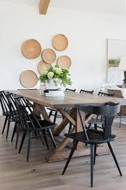 Brown Oak Trestle Table With Black Oak Dining Chairs Transitional Dining Room