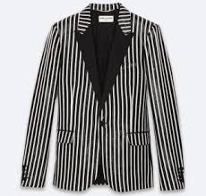 Black And White Striped Jacket Mens Saint Laurent Paris Single Button Black And White Striped Polyester Tuxedo Jacket At Pre Grammy Awards Show Upscalehype Dark Wear Suiting Jackets