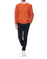 Ralph lauren long sleeved round neck striped sweater shirts black and brown. Polo Ralph Lauren Wool Cashmere Cable Pullover Jaffa Orange Bei Careofcarl