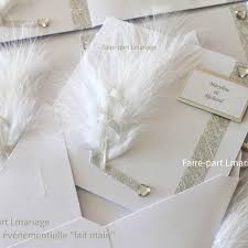 Entièrement personnalisables, design original, imprimés sur un papier de qualité. 10 Faire Part Mariage Plume Et Diamants Blanc Argent Un Grand Marche