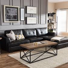 Dobson Contemporary Black Bonded Leather Upholstered Sectional Sofa Black Sofa Living Room Black Couch Living Room Living Room Leather