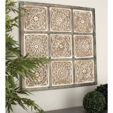 Litton Lane 36 In X 36 In Rustic Decorative Lattice Patterned Wooden Wall Panel In Distressed Brown And Green 23726 The Home Depot Wooden Wall Panels Carved Wood Wall Decor Wood Wall Carvings