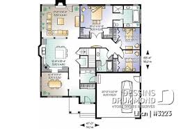 Plan d une grande maison à étage avec garage, cellier, coin bricolage et salle d eau et de bain. Modele De Plain Pied Trois 3 Chambres Plans Dessins Drummond