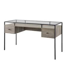 To complete this project you simply need to determine the ideal dimensions for your desk, construct the frame and lay down a glass tabletop. 56 2 Drawer Glass Top Desk In Grey Wash Walker Edison D56ful2dgtgw