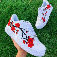 Red Cherry Blossom Af1 Cute Sneakers Girls Shoes Cute Nike Shoes