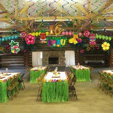 Cartey Falda De Mesa Hawaiana Ninos O Adultos Decoraciones Para Fiestas En La Playa Y Articulos Para Fiestas Falda De Hierba Para Mesa De Buffet Tema De Playa Con Adornos De Flores