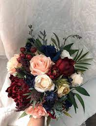 Fake burgundy flowers for wedding. Amazon Com Wedding Artificial Flora Wedding Bouquet Burgundy Navy Blue Red Peony Eucalyptus Wedding Maroon Package Handmade Artificial Faux Flowers Wedding Decor Handmade Products