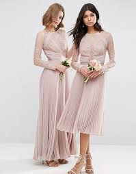 Asos Asos Wedding Pretty Lace Eyelash Pleated Midi Dress Blush Pink Bridesmaid Dresses Pink Bridesmaid Dresses Pleated Midi Dress