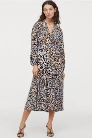 Calf Length Dress Light Blue Leopard Print Ladies H M Gb Calf Length Dress Dresses Modest Dresses