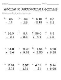 decimals adding and subtracting worksheets teaching resources tpt