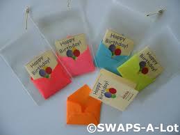 Here is a tutorial on how to make small cards and envelope for christmas packages or birthday presents using a christmas carol and twas the night before christmas papers from graphic 45.this card measure 2 1/2 x 2 1/2 but you can make them any size you like. Mini Happy Birthday Card Envelope Swaps Kit For Girl Kids Scout Makes 25