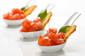 Delicious Tomato Bruschetta Served In Appetizer Spoons Tomato Bruschetta Appetizers Delicious