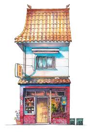Tokio Storefront Mateusz Urbanowicz Art Illustration Painting Watercolor Life Japan Building Art Watercolor Illustration Watercolor Architecture