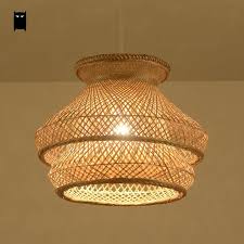 Bamboo Wicker Rattan Shade Chandelier Light Fixture Japanese Vintage Asian Creative Hanging Ceiling Bamboo Chandelier Chandelier Lighting Wicker Pendant Light