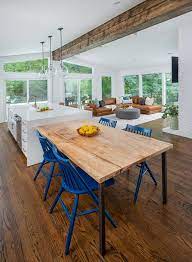 Check spelling or type a new query. Blue Windsor Chairs With Metal And Wood Dining Table Transitional Kitchen